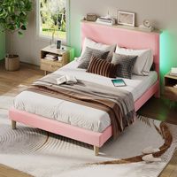 Bestier – Bed Frame Upholstered Platform Gaming Bed with LED Light & Adjustable Storage Headboard…